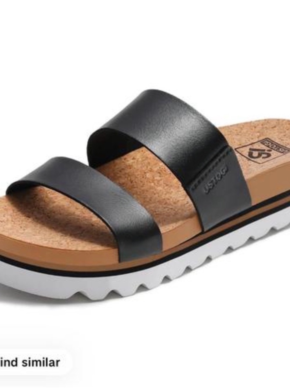 Black Double-Strap Cork Slide Sandal by USTOGI